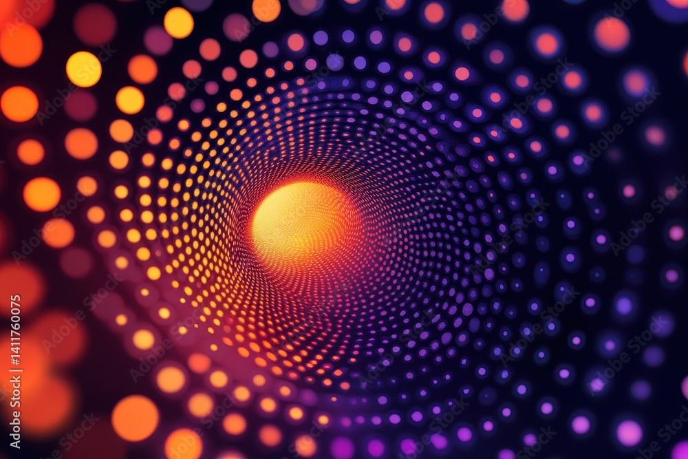 Fototapeta premium Abstract image features a tunnel made from gradient colored dots. Good for futuristic, technology, or psychedelic themed designs.