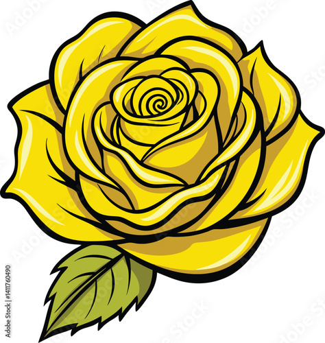 Hand-drawn yellow rose on a transparent background