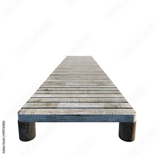 Obraz na płótnie Realistic wooden dock with weathered planks and posts extending into perspective on a clean isolated transparent background w salonie