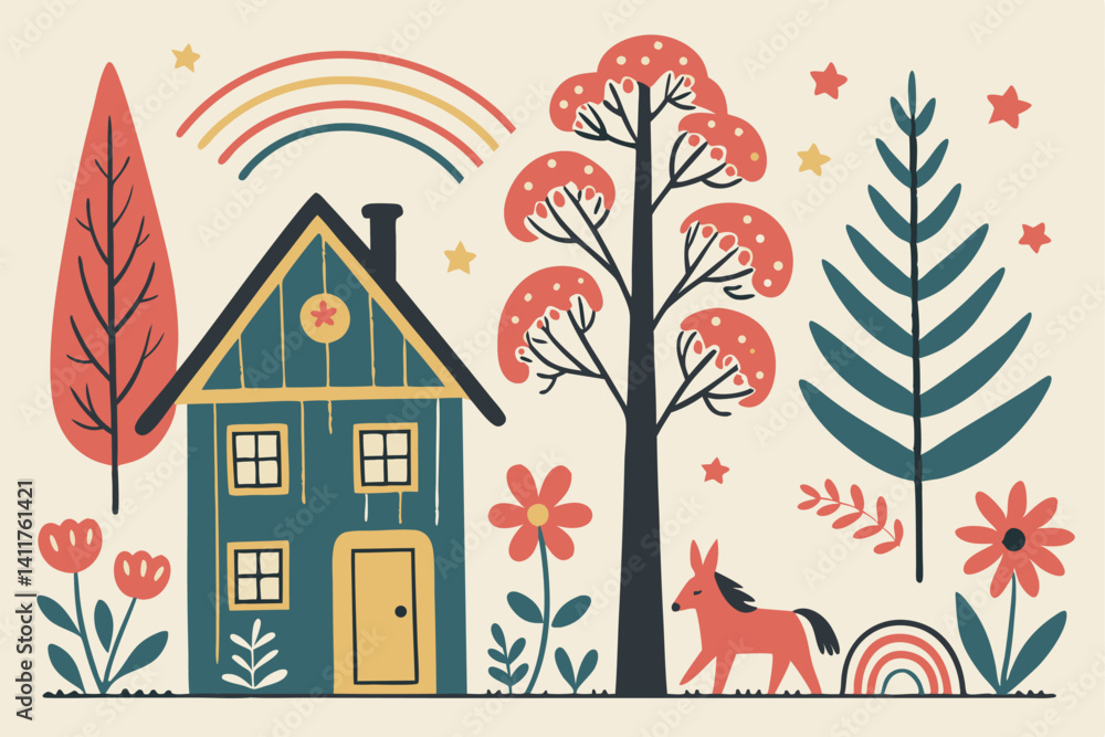 Whimsical Home and Nature Scene Whimsical Home and Nature Scene