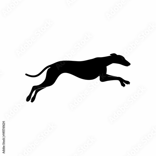 Silhouettes of a running dog, and dog in motion with a wild and dynamic feel