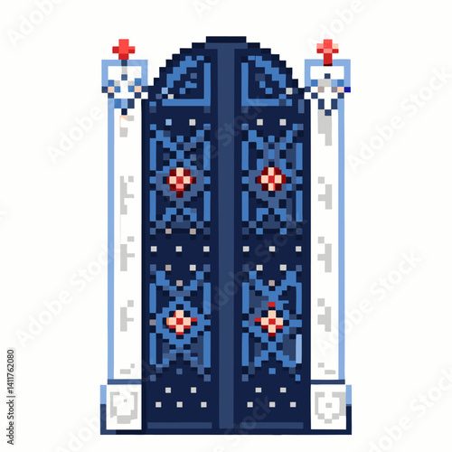 Pixel Art Gate with Gothic Design Elements