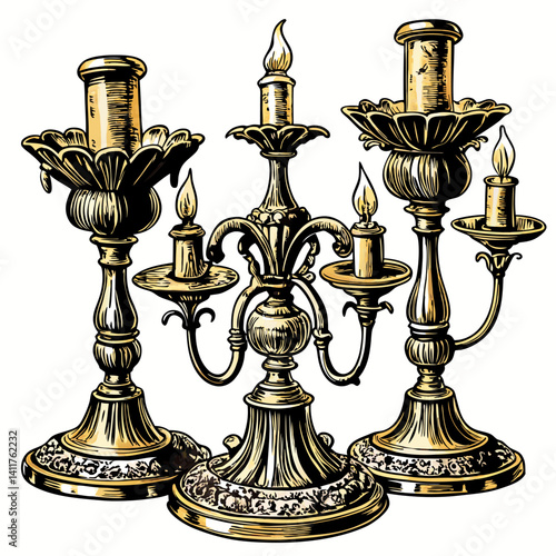 Elegant Vintage Candlestick  Illustration Featuring Ornate Baroque Designs