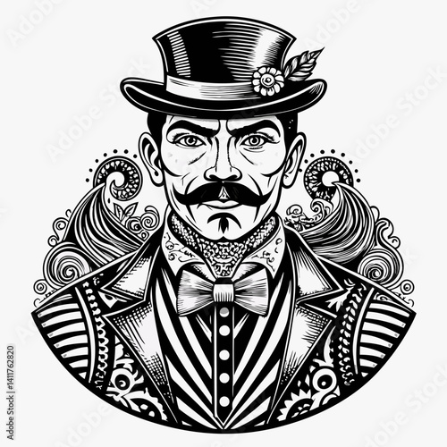 Steampunk Gentleman Portrait in Vintage Victorian Style with Intricate Patterns