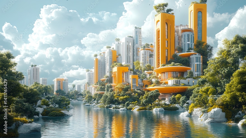 Fototapeta premium Futuristic Cityscape by the Water