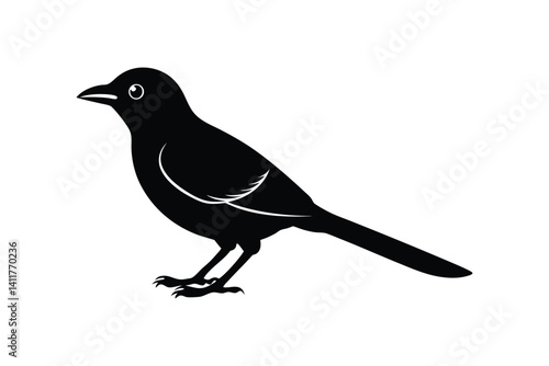 Silhouette art design of a Oriole standing on the ground.eps