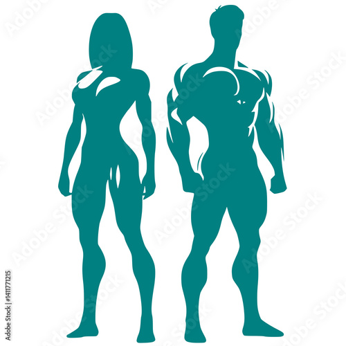 Silhouette of muscular athletes—a man and a woman.