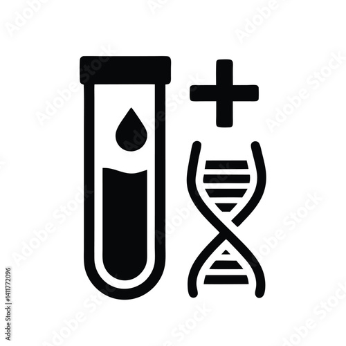 Genetic Test Blood Sample in Tube with DNA Icon in Black on Transparent