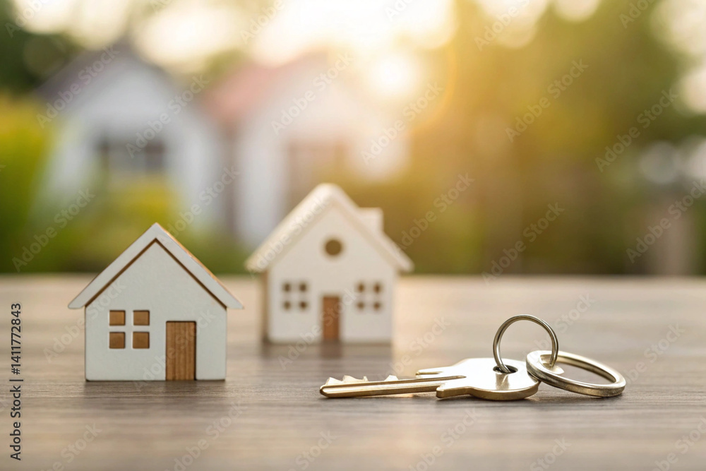 house with keys on the background. A photo using icons such as houses, keys, etc. with a blurred background related to the real estate market. house with keys on the background. A photo using icons such as houses, keys, etc. with a blurred background related to the real estate market.