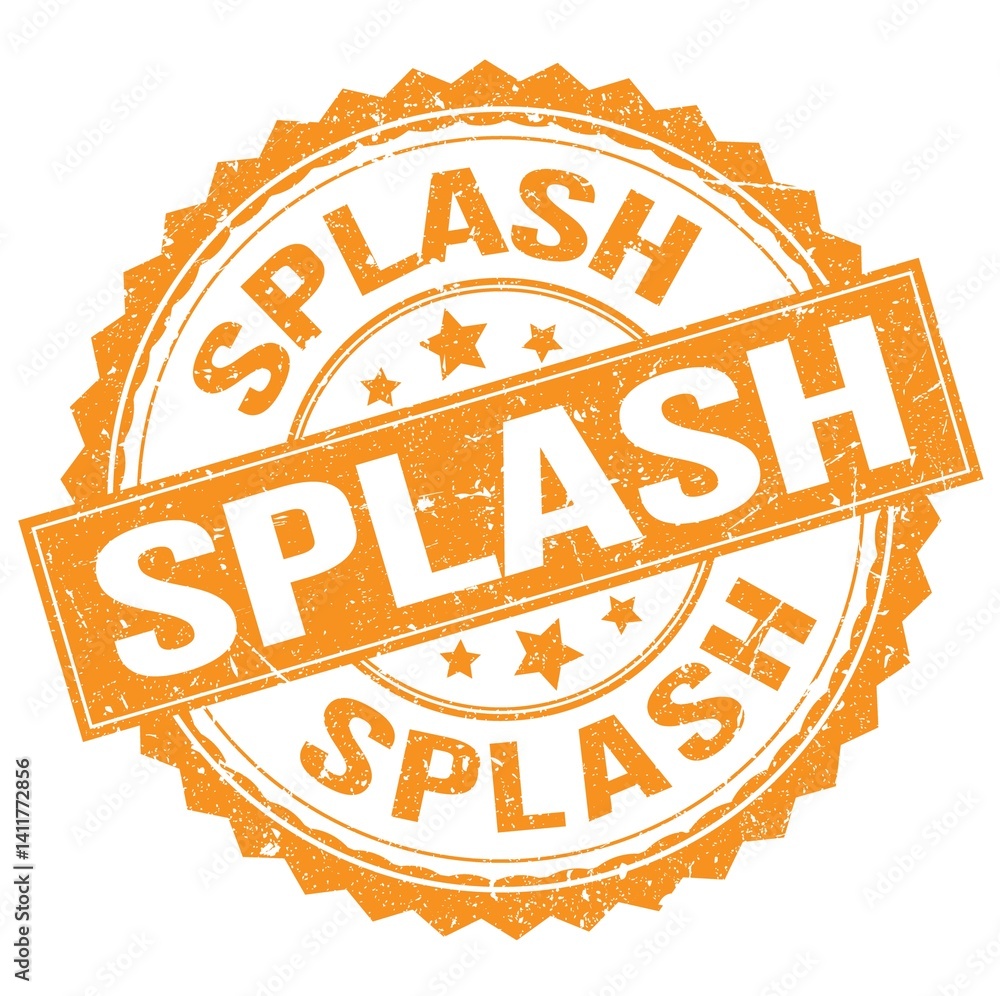 SPLASH text on orange round stamp sign