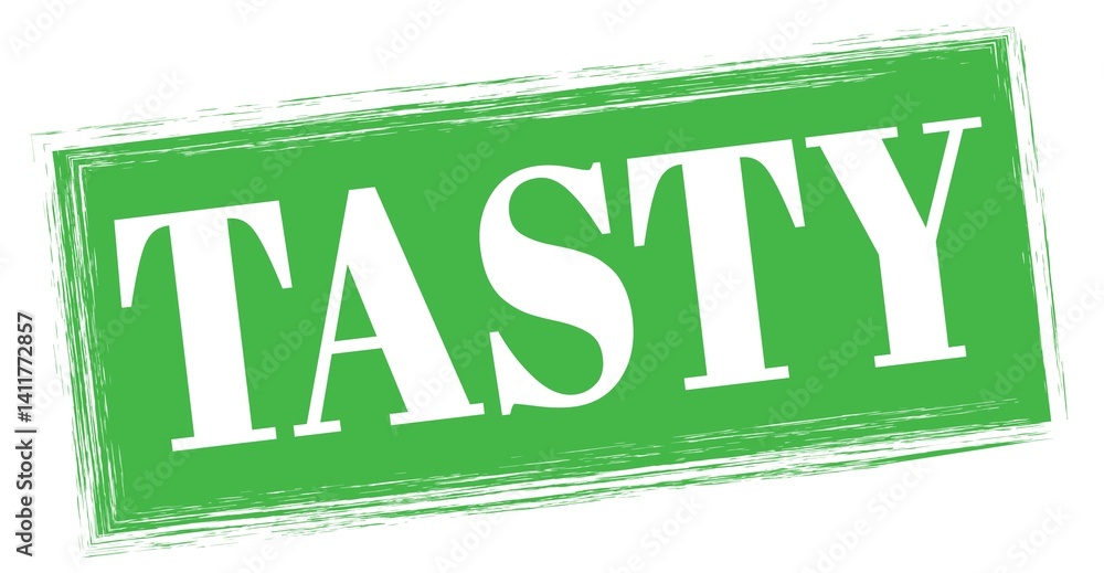 TASTY text written on green stamp sign.