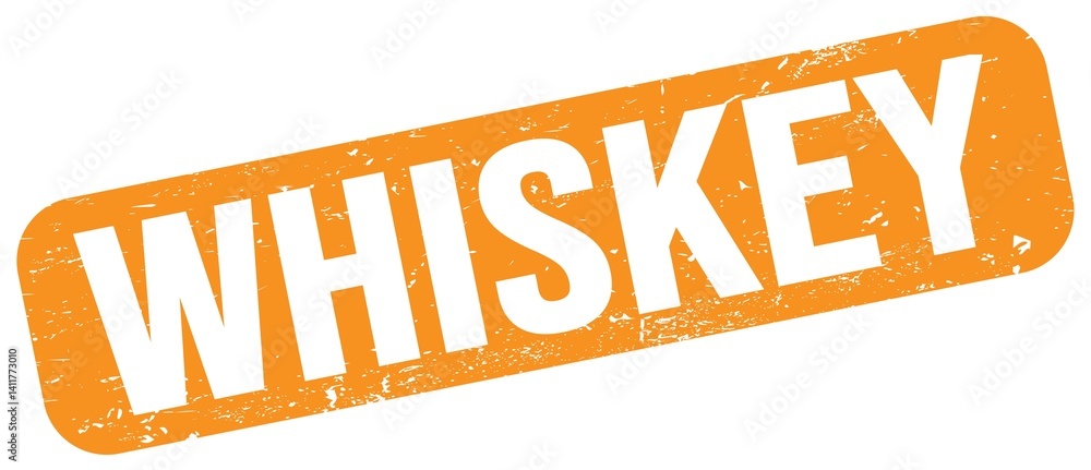 WHISKEY text on orange grungy stamp sign.