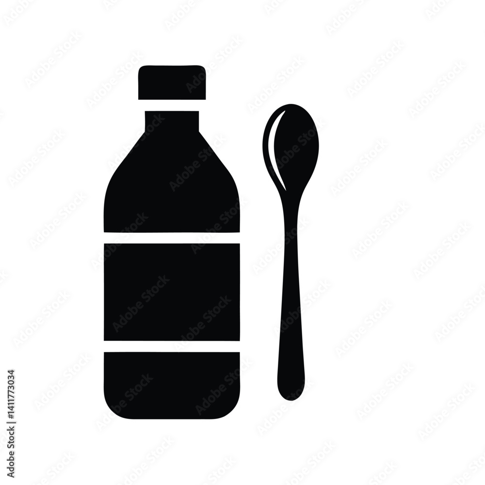 Medicine Bottle and Spoon Icon Medicine Bottle and Spoon Icon