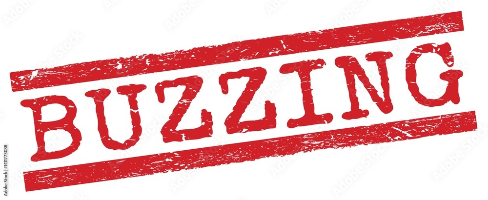 BUZZING text on red lines stamp sign.