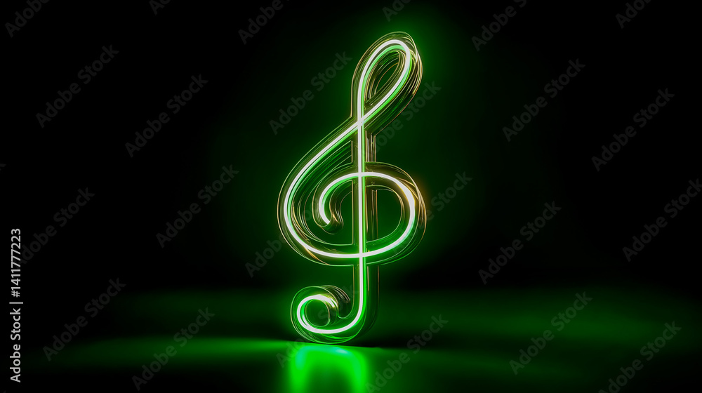 Obraz premium Neon Music Note Rotates on Green Screen