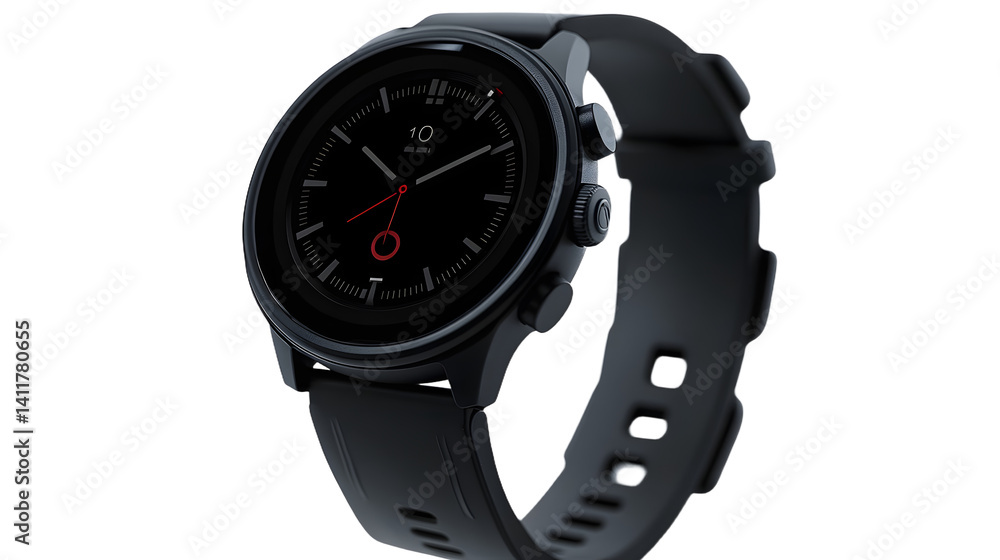 Black smartwatch with transparent background showing its modern design Black smartwatch with transparent background showing its modern design