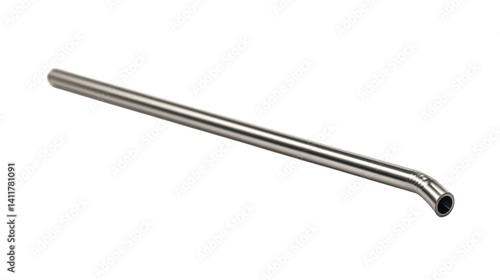 High-resolution image of a single metal straw, centered on white background with no other objects --ar 16:9 High-resolution image of a single metal straw, centered on white background with no other objects --ar 16:9