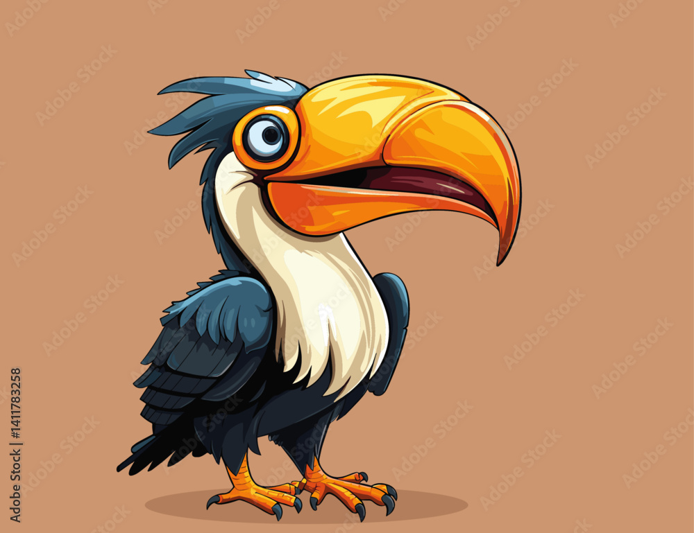Obraz premium Hornbill bird vector illustration isolated on brown background.