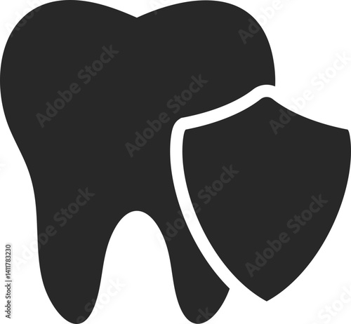 Tooth with shield solid icon vector for dental protection and oral health.