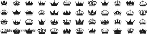 Crown silhouette collection, royal luxury crown set. Premium crowns. Vector illustration