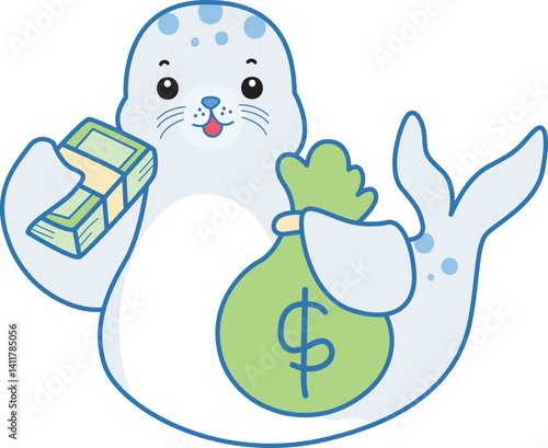 Cute Seal vector icon. Funny baby Seal animal series stock illustration. Life of fluffy Seal designs.