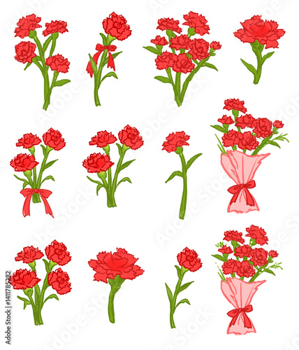 Collection of Red Carnation Flower Arrangements
