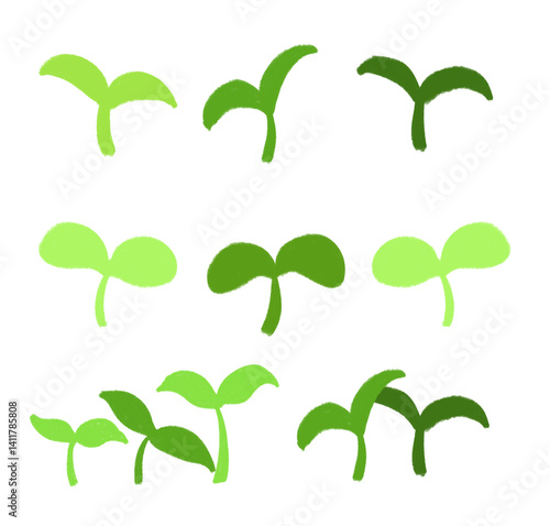 Illustration of Diverse Green Plant Seedlings