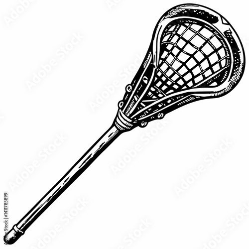 Detailed Black and White Lacrosse Stick  Illustration for Sports Design