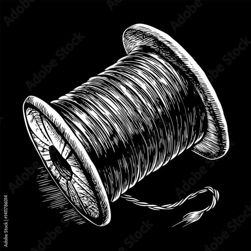 Vintage Thread Spool Illustration in Black and White Style