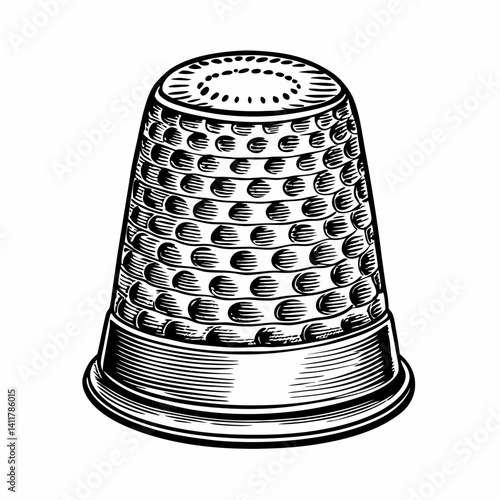 Vintage Engraved Thimble Illustration for Sewing and Crafting Projects