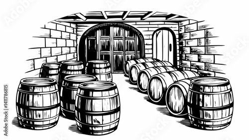 Rustic Wine Cellar with Wooden Barrels in Vintage Style