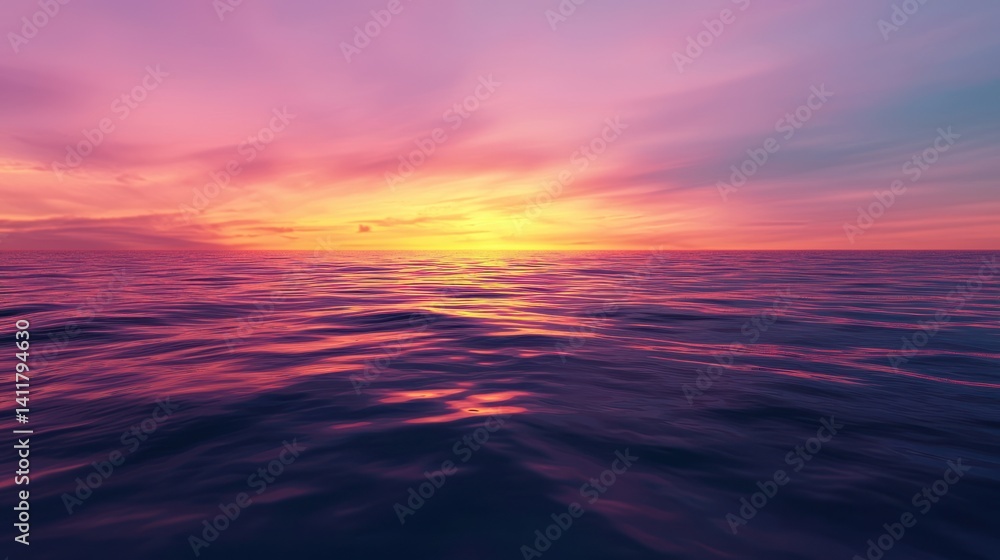 Sunset over calm ocean, vibrant colors, soft light Sunset over calm ocean, vibrant colors, soft light