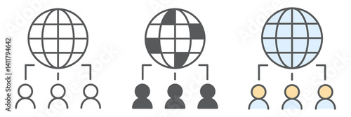 Outsourcing icon collection, global and teamwork, outsource vector icon set, vector graphics, editable stroke outline sign, eps 10