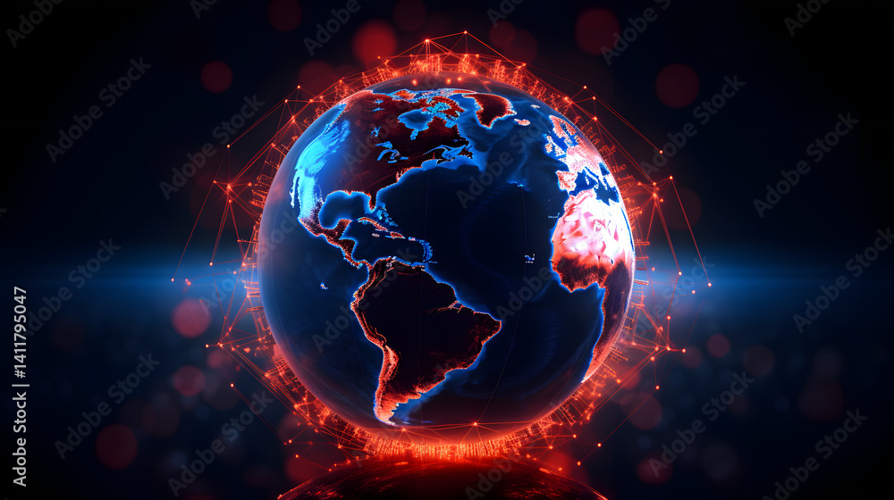 Obraz premium Detailed Earth Globe with City Lights - Nighttime Urbanization 