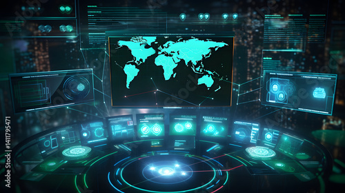 World Map on Digital Interface with Data - Global Information
