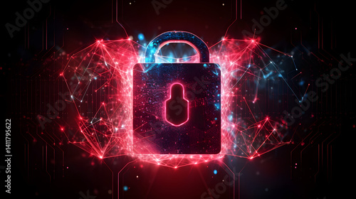Stylized Padlock with Red Glow and Binary Code - Digital Security
