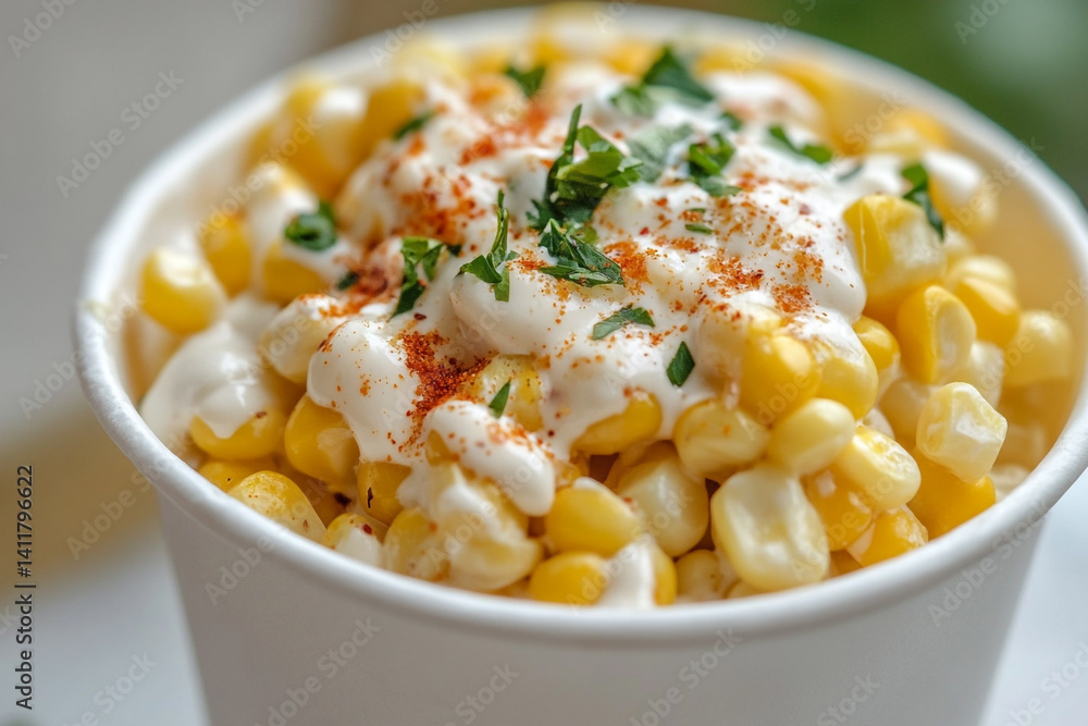 Creamy corn salad with herbs and spices in a cup a delicious summer treat Creamy corn salad with herbs and spices in a cup a delicious summer treat