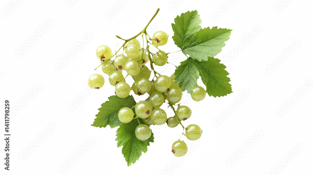 Obraz premium a branch of white grapes with green leaves on a transparent background, PNG image, PNG file, Generative art.