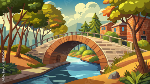 Stone bridges arch over a narrow creek winding through a quiet urban park