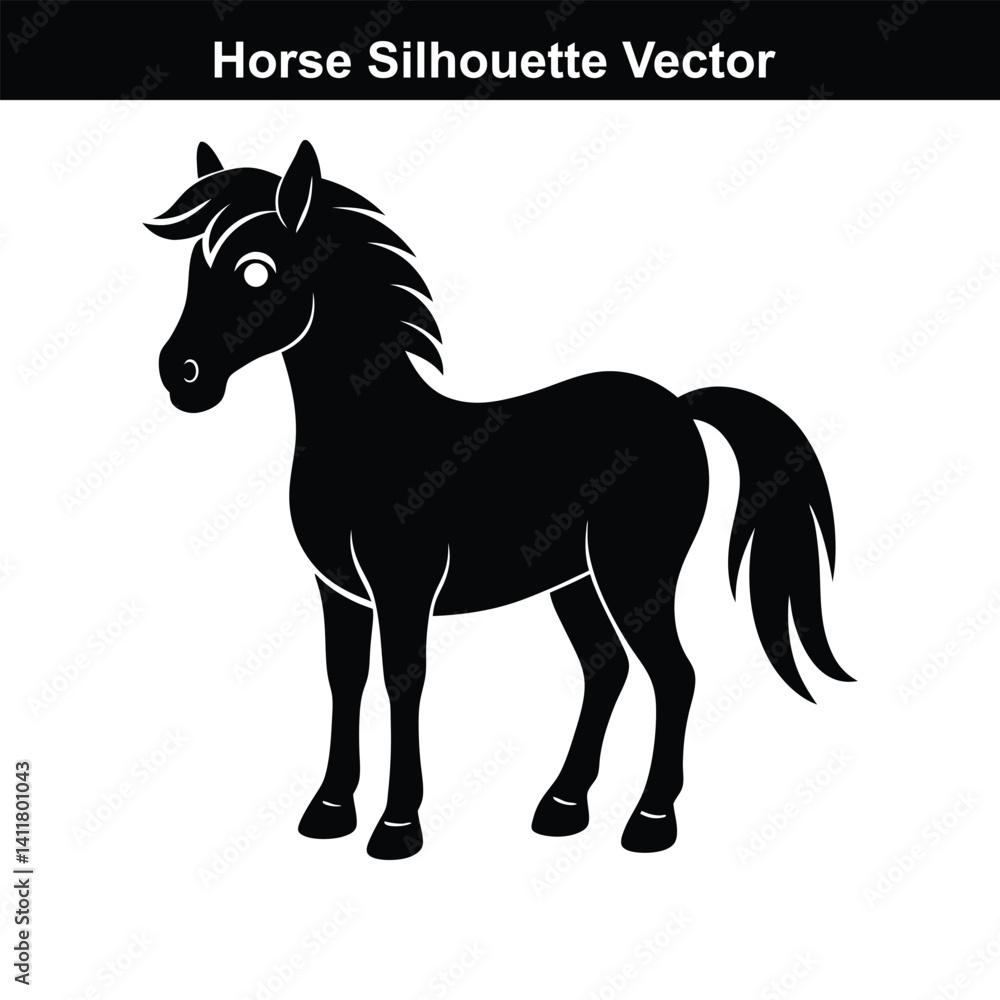 Obraz premium A vector illustration depicts a running set of wild and black horses, a powerful equine silhouette.