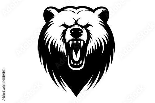 Angry Bear Head Silhouette Icon Vector Illustration. Clipart image isolated on background.