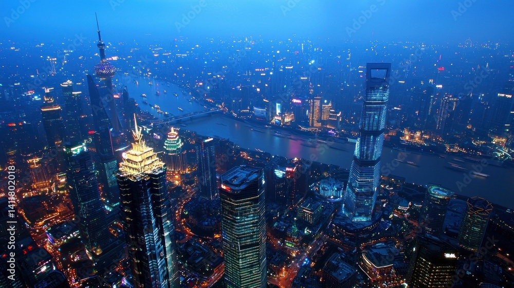 Fototapeta premium Shanghai Skyline Night View: A Breathtaking Panorama of Modern Architecture