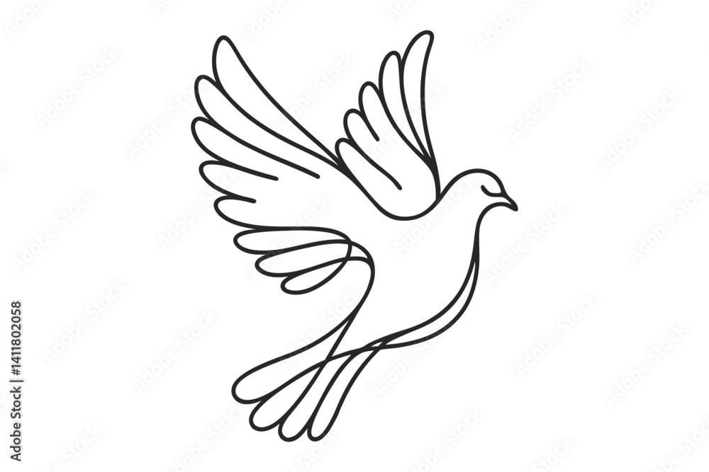 Obraz premium Minimalist Line Art Dove in Flight Drawing. Clipart image isolated on background.
