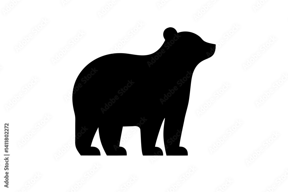 Fototapeta premium Black Bear Silhouette Standing on White Background. Clipart image isolated on background.