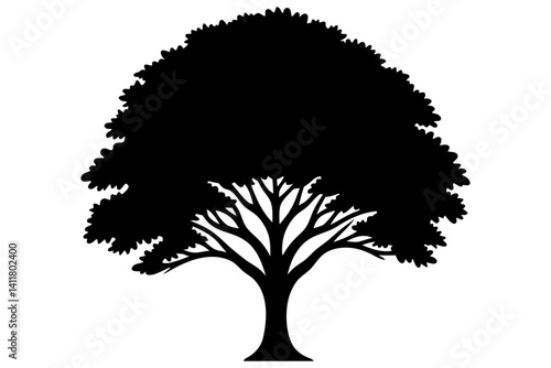 Intricate Tree Silhouette with Dense Branches. Clipart image isolated on background.