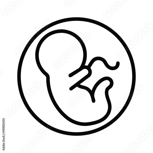 Fetus Embryo Icon Outline in Round on Transparent Background Symbol of Growth
