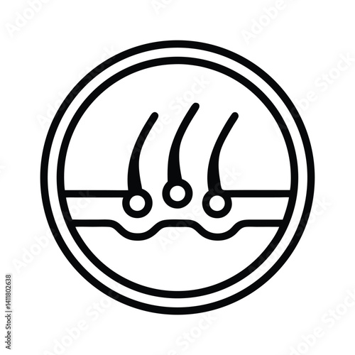 Hair Follicle Structure in Circular Frame, Black Icon on Transparent Background