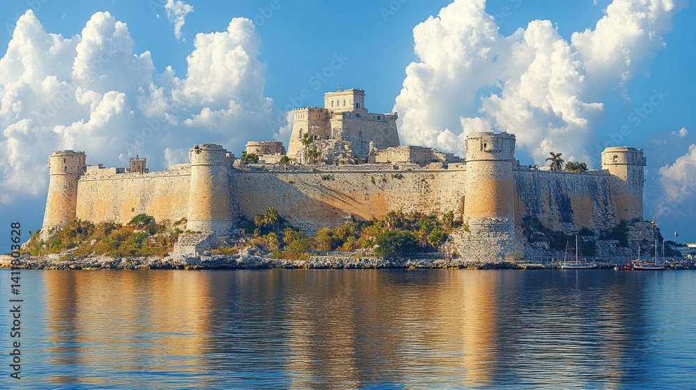 Fototapeta premium Majestic Fortress Reflecting on Calm Waters