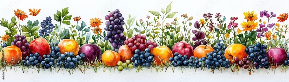 Vibrant Fruits and Colorful Flowers Arranged in a Lush Garden Landscape Design Vibrant Fruits and Colorful Flowers Arranged in a Lush Garden Landscape Design