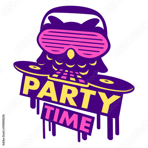 DJ Owl Party Time Graffiti Club Music Text Saying Isolated Vector Graphic Design Illustration
